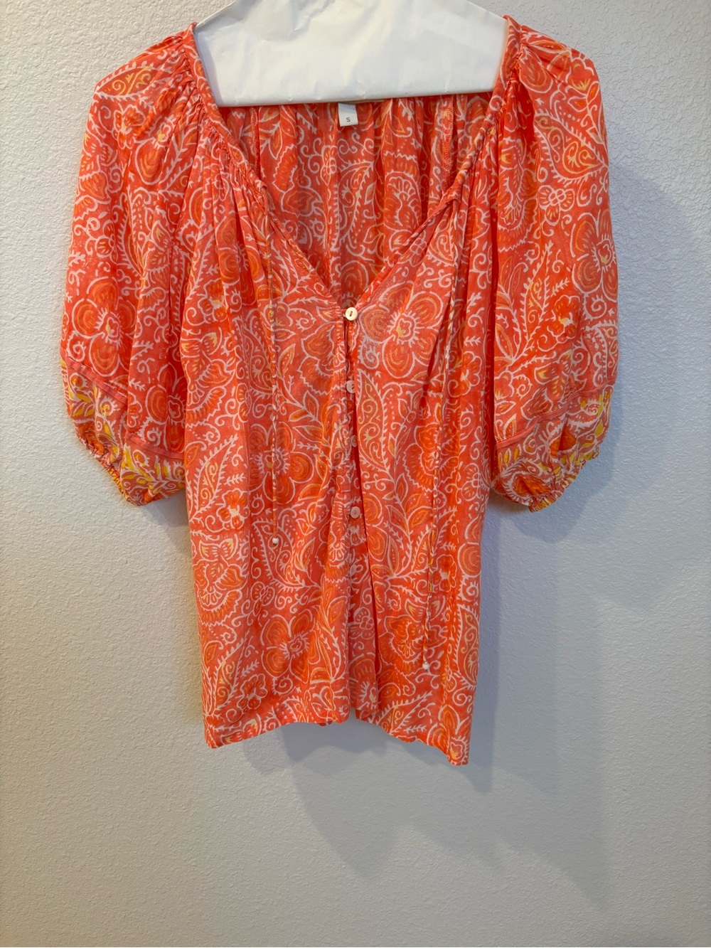 Cleobella Orange Paisley Puff-Sleeve Blouse
